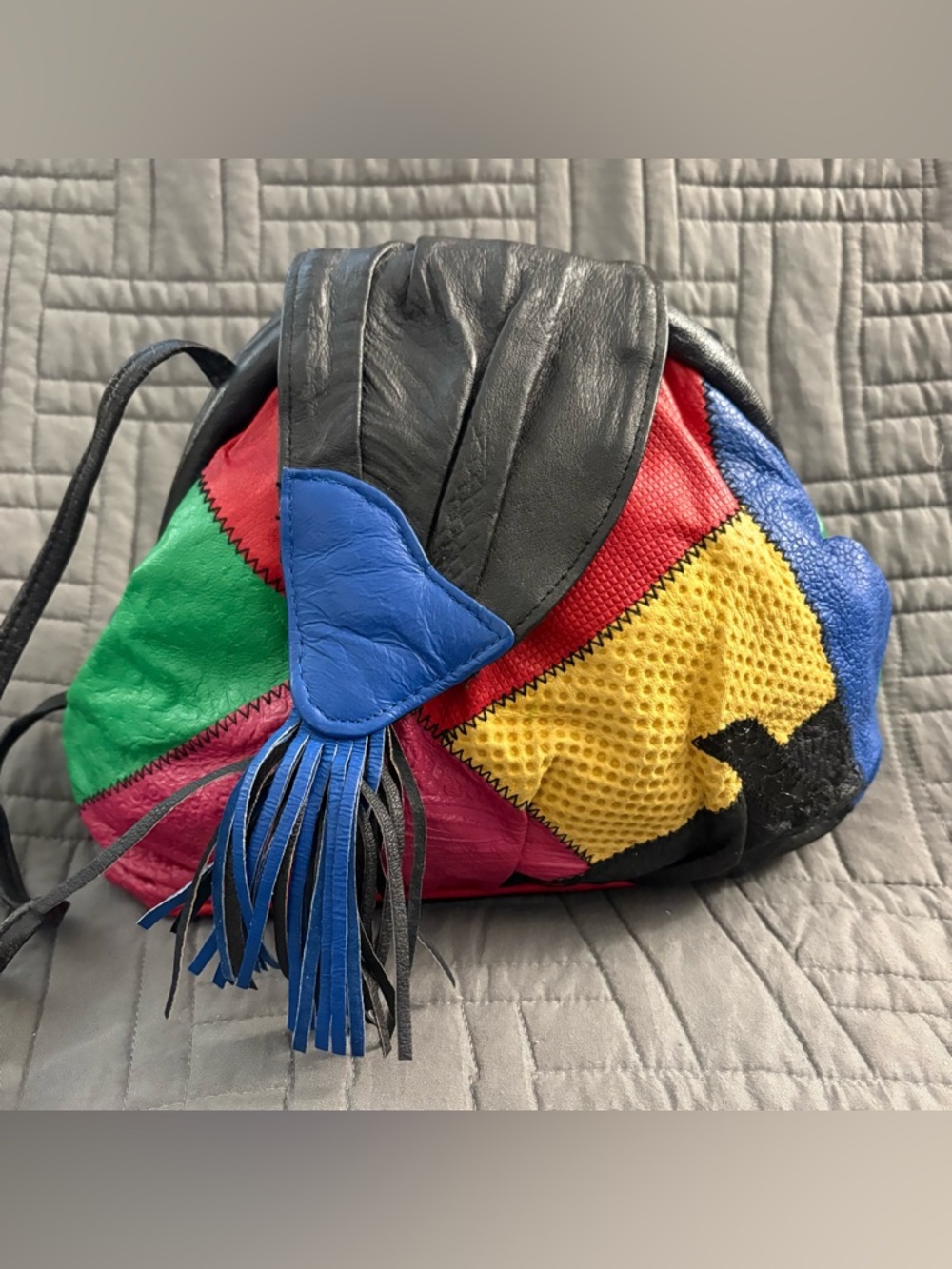 Vtg Retro 80's Sereta Multicolor Stitched Patchwork Leather Clutch Crossbody Bag